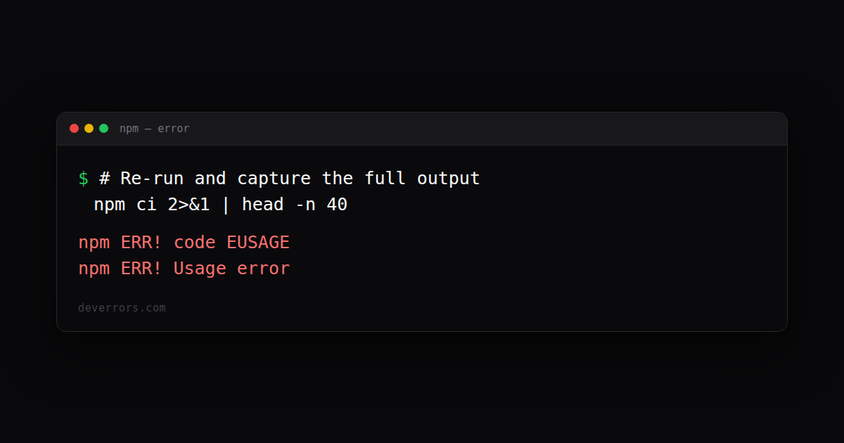 How to fix npm ERR! code EUSAGE npm ERR! Usage error in npm | DevErrors