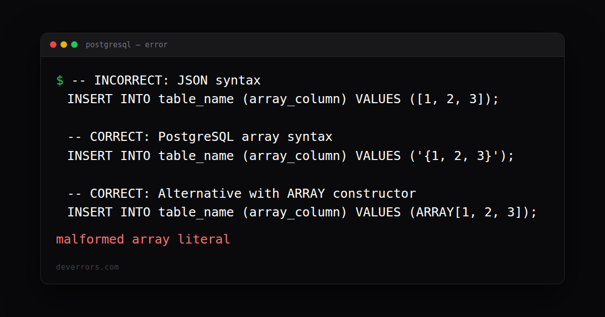 How to fix malformed array literal in PostgreSQL | DevErrors